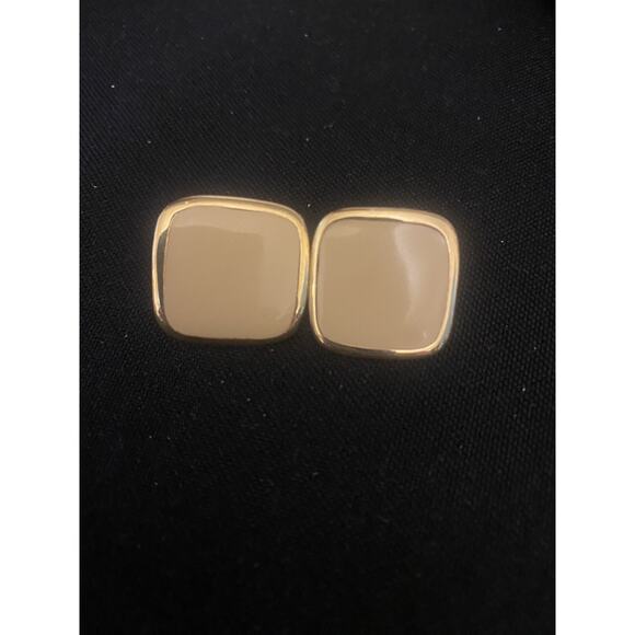 Napier Jewelry - Pretty Vintage Signed NAPIER Gold & Light Brown Enamel Pierced Earrings